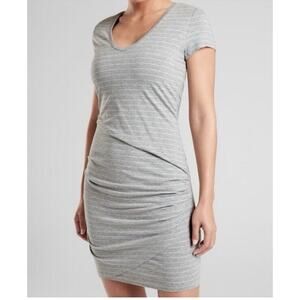 Athleta Central Stripe Dress in Heather Gray Short Cinched Waist Size Small